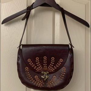 70s style stitched and tooled leather purse